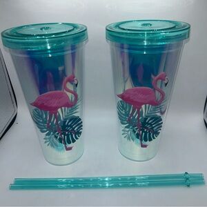 Tropical Flamingo Tumbler Set with Straws
